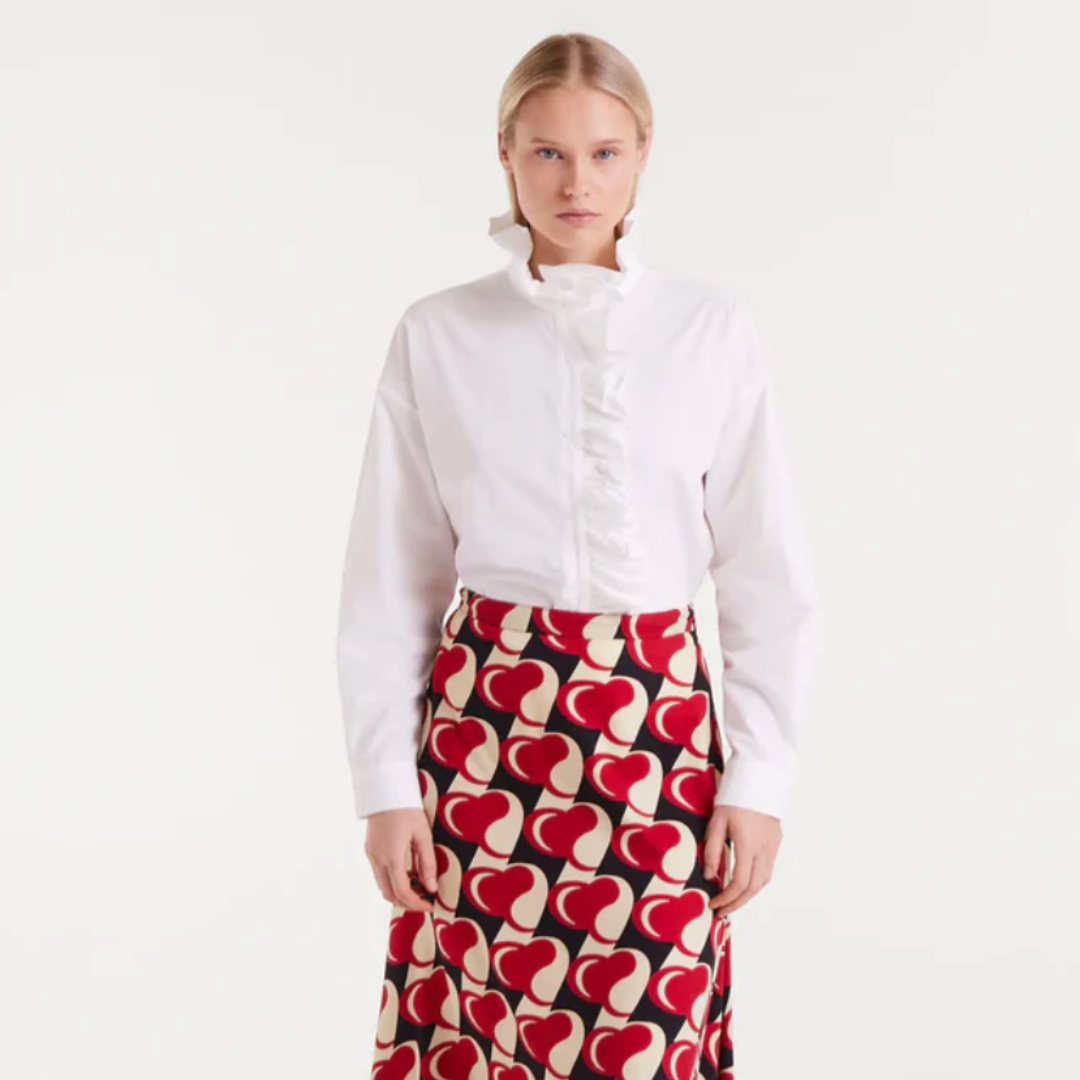 White Ruffle Front Shirt