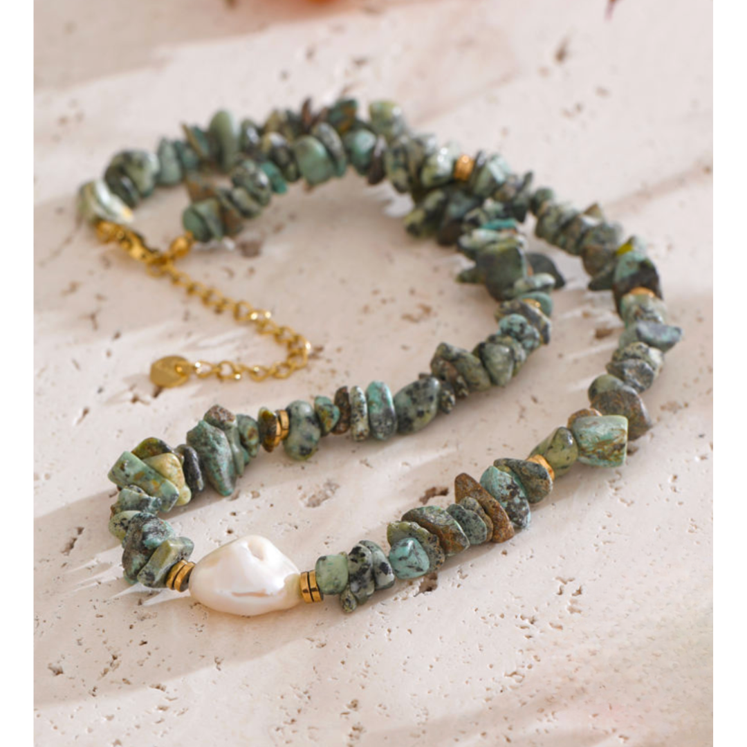 Turquoise Stone & Pearl Necklace