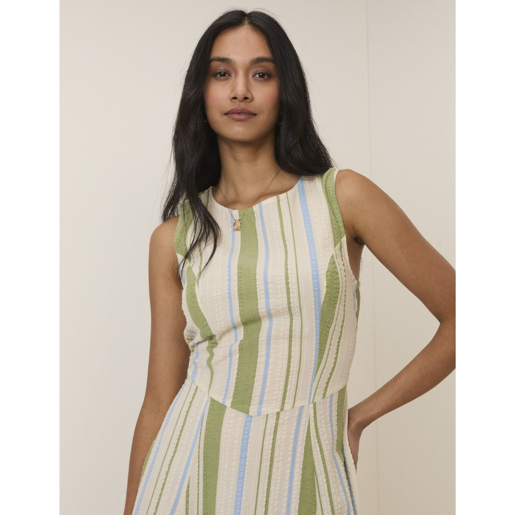 Green & Blue Striped Cedar Midi Dress