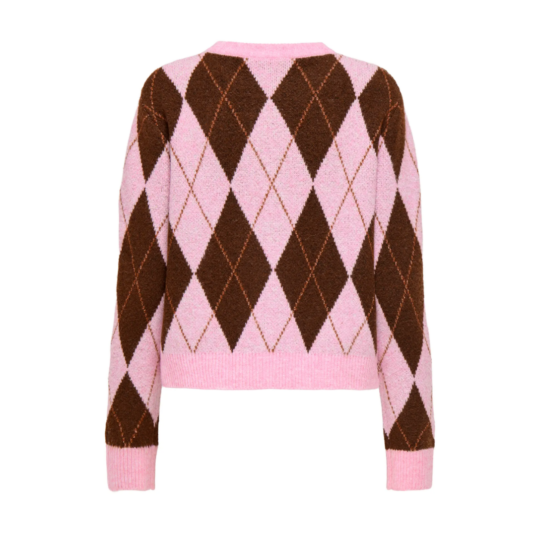 Pink & Chocolate Argyle Knit Cardigan