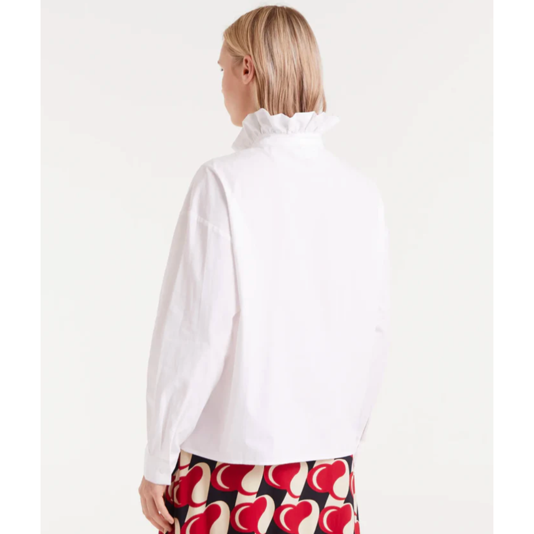 White Ruffle Front Shirt