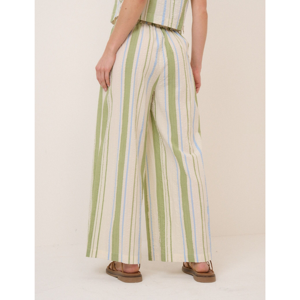 Green and Blue Striped Wide Leg Parker Trousers
