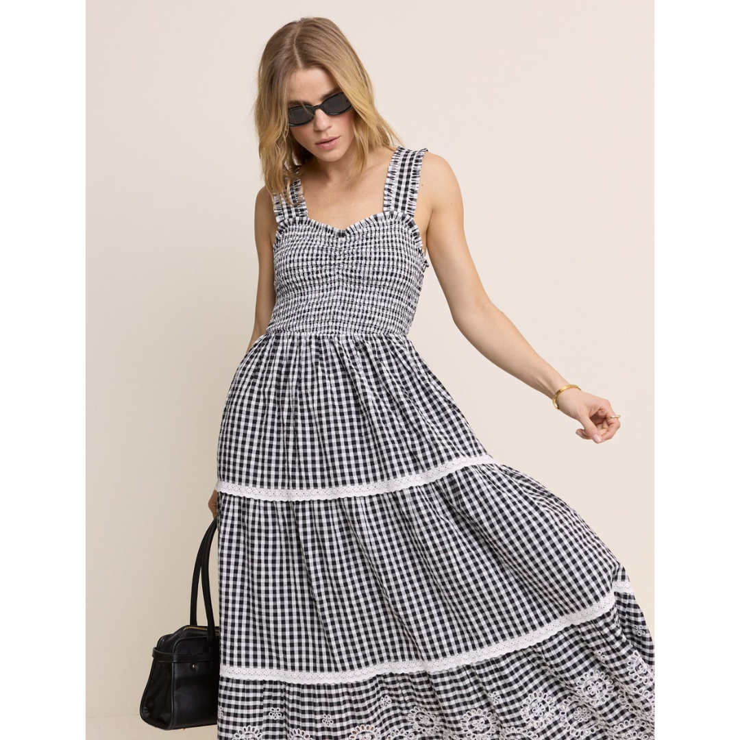 Black Gingham Darla Midi Dress