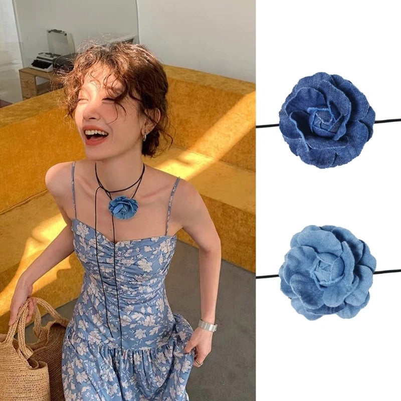 Denim neck flower corsage