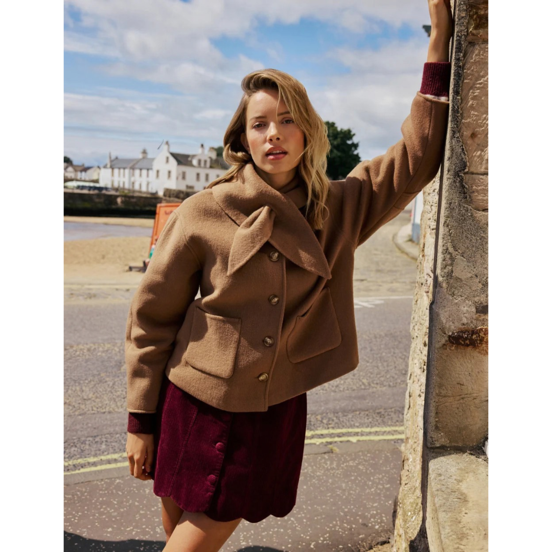 Camel Wool-Blend Neck Tie Jacket
