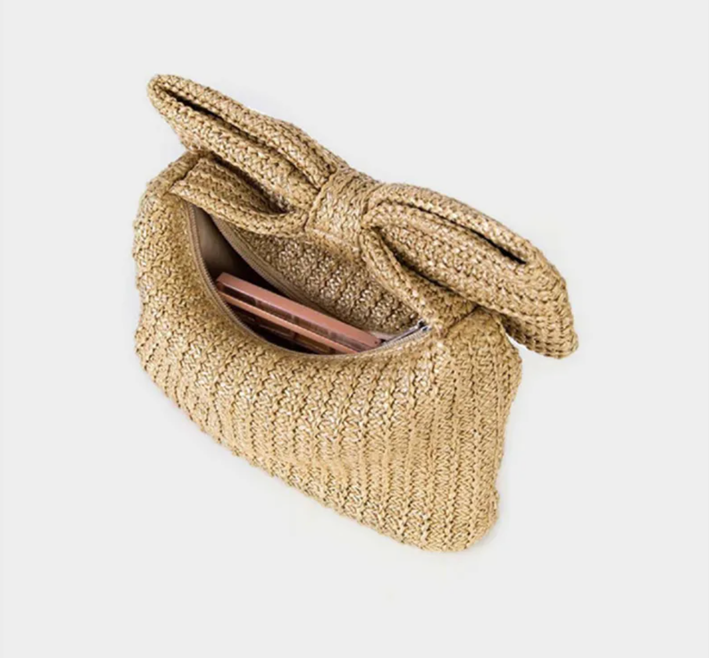Bow handle raffia bag