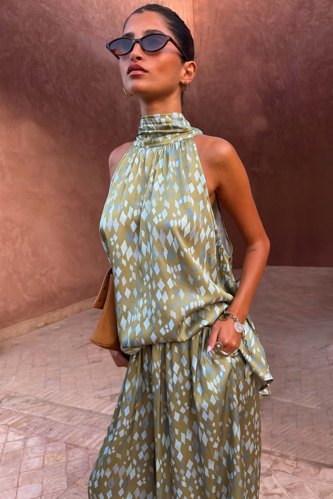 Green Diamond Print Balloon Trouser