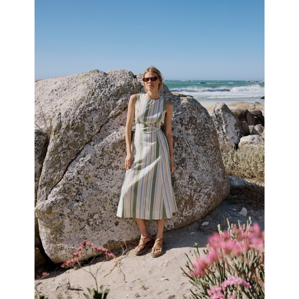 Green & Blue Striped Cedar Midi Dress