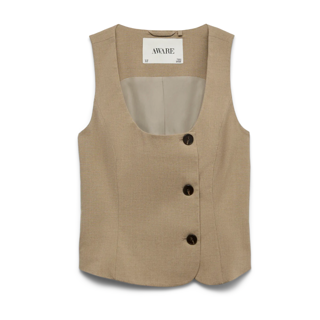 Liberty Beige Tailored Button-Front Waistcoat
