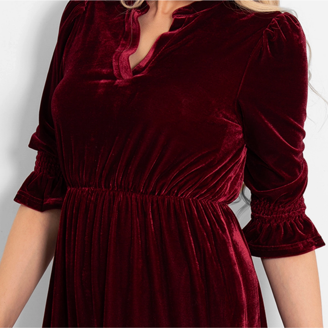 Pandora Velvet Midi Dress - Raspberry Red