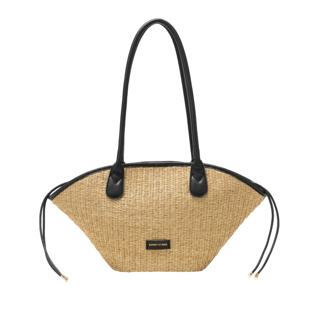 Black Woven Straw Tote Bag