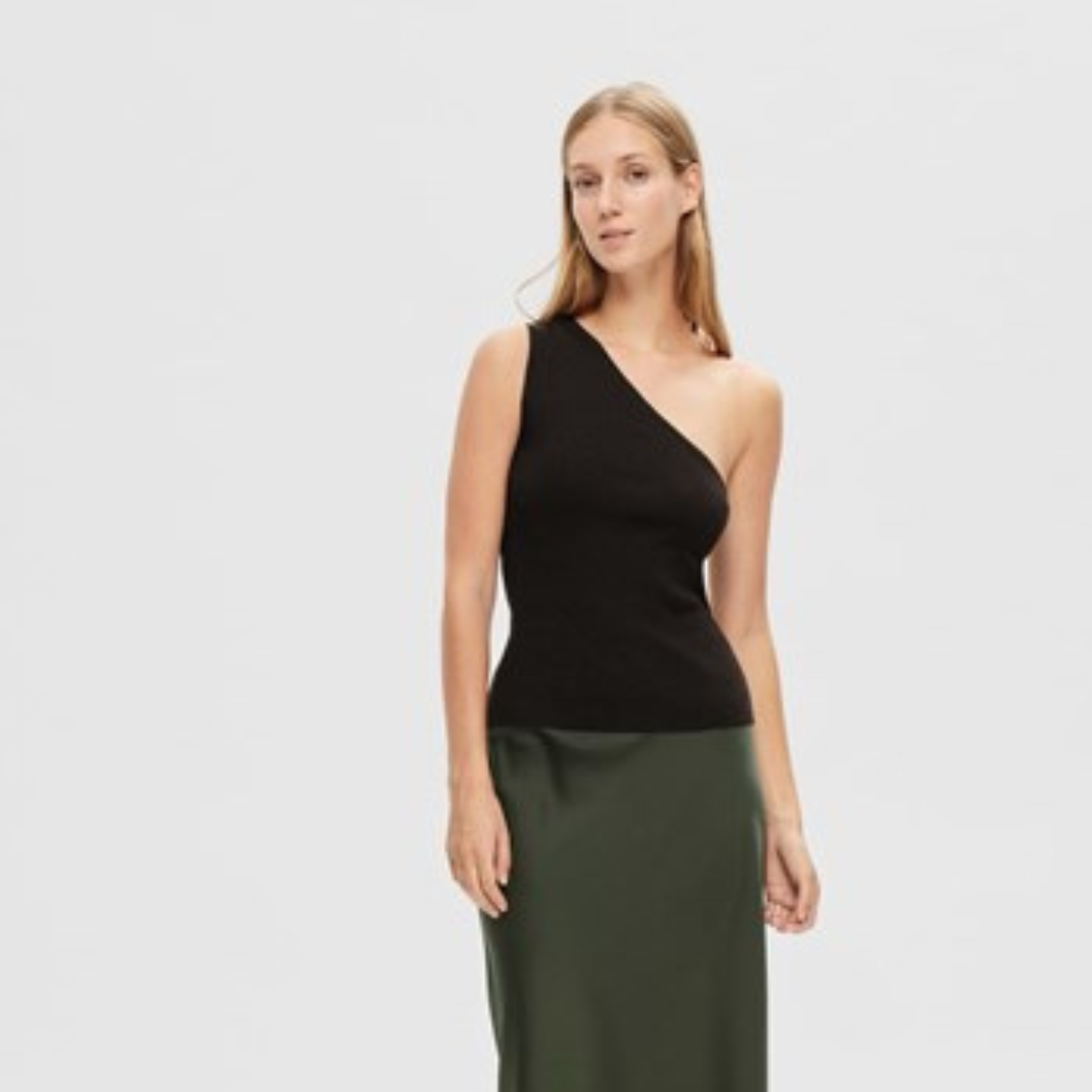 Lura lurex one shoulder knit top