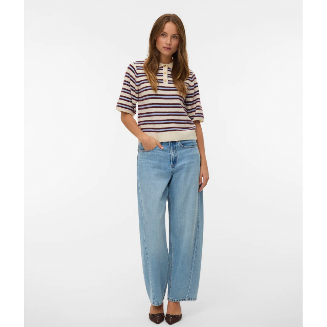Amara Striped Knit Polo Top