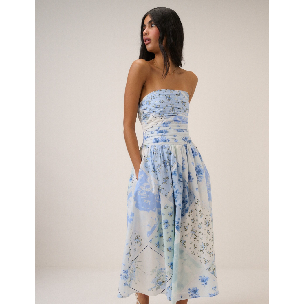 Blue Floral Bandeau Alice Midi Dress