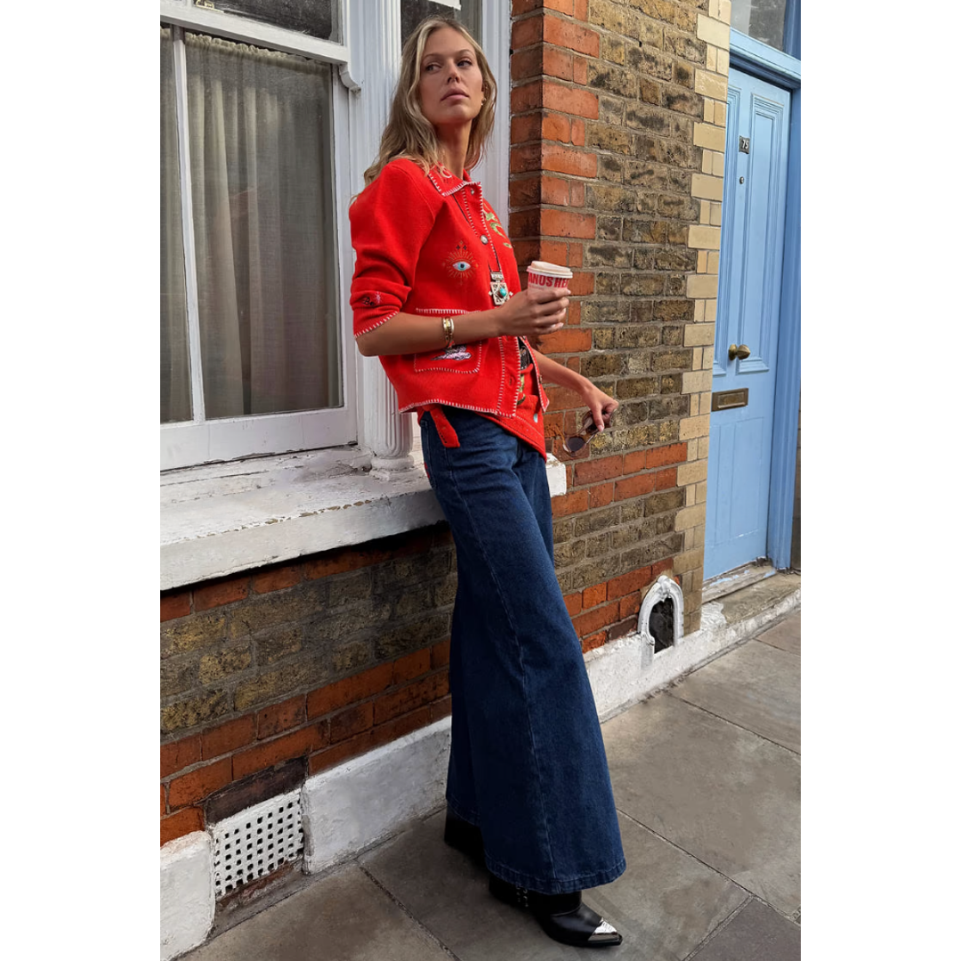 Red Mystical Cardigan with Collar