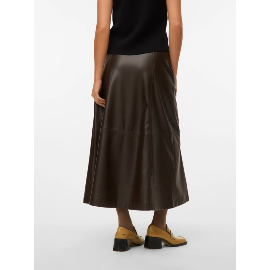 Brown Faux Leather Midi Skirt