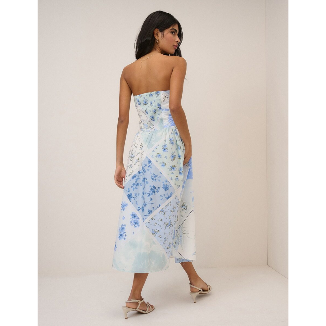 Blue Floral Bandeau Alice Midi Dress