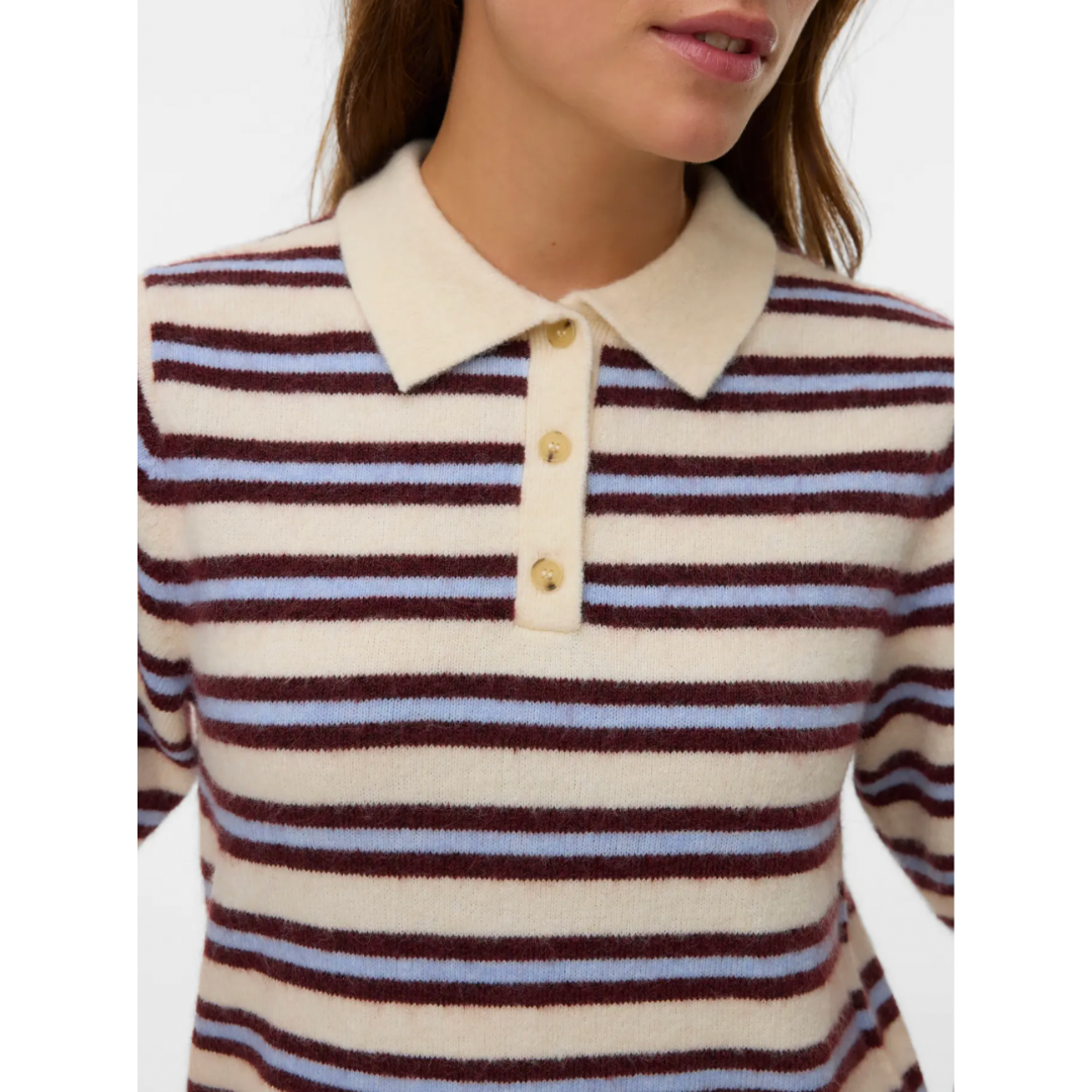 Amara Striped Knit Polo Top