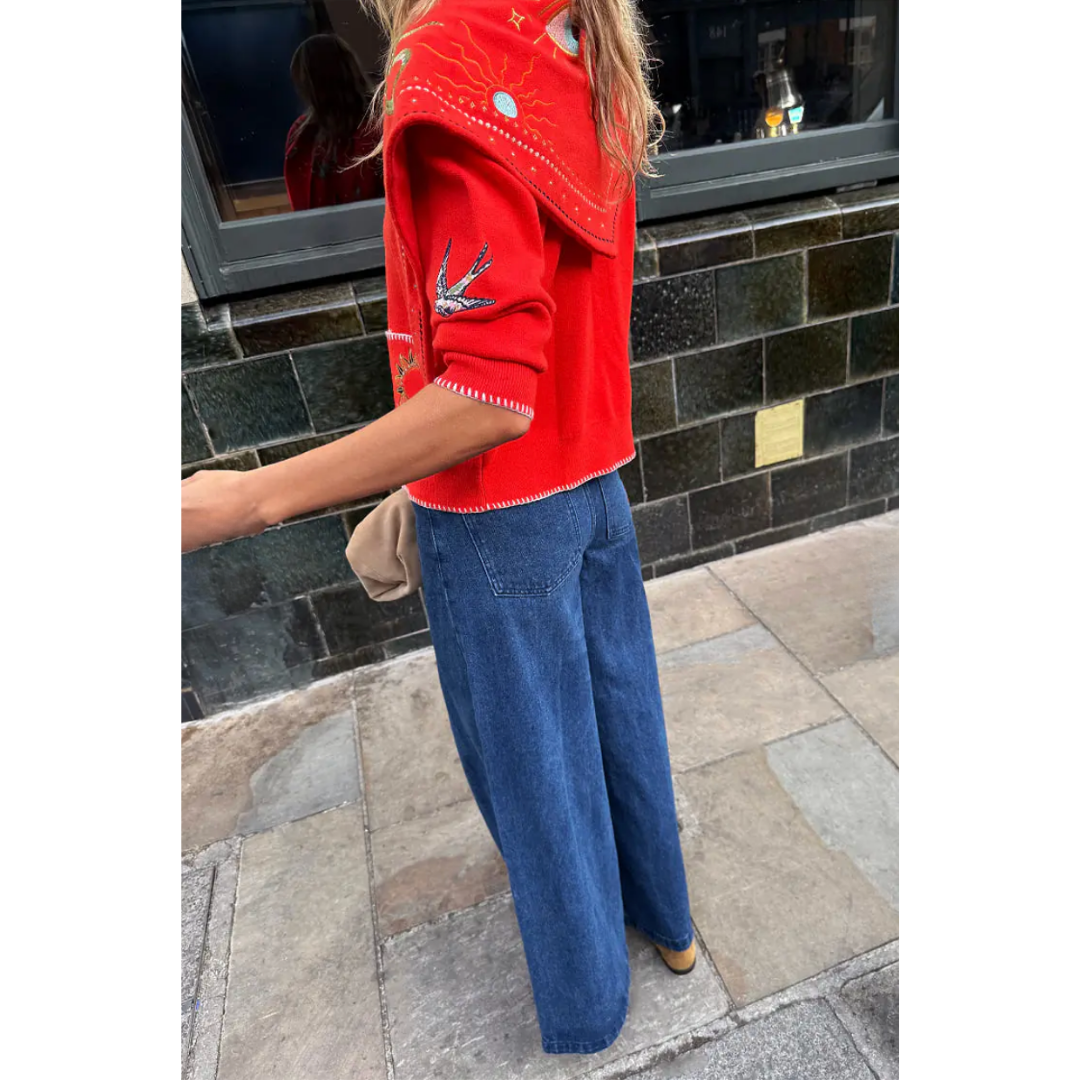 Red Mystical Cardigan with Collar