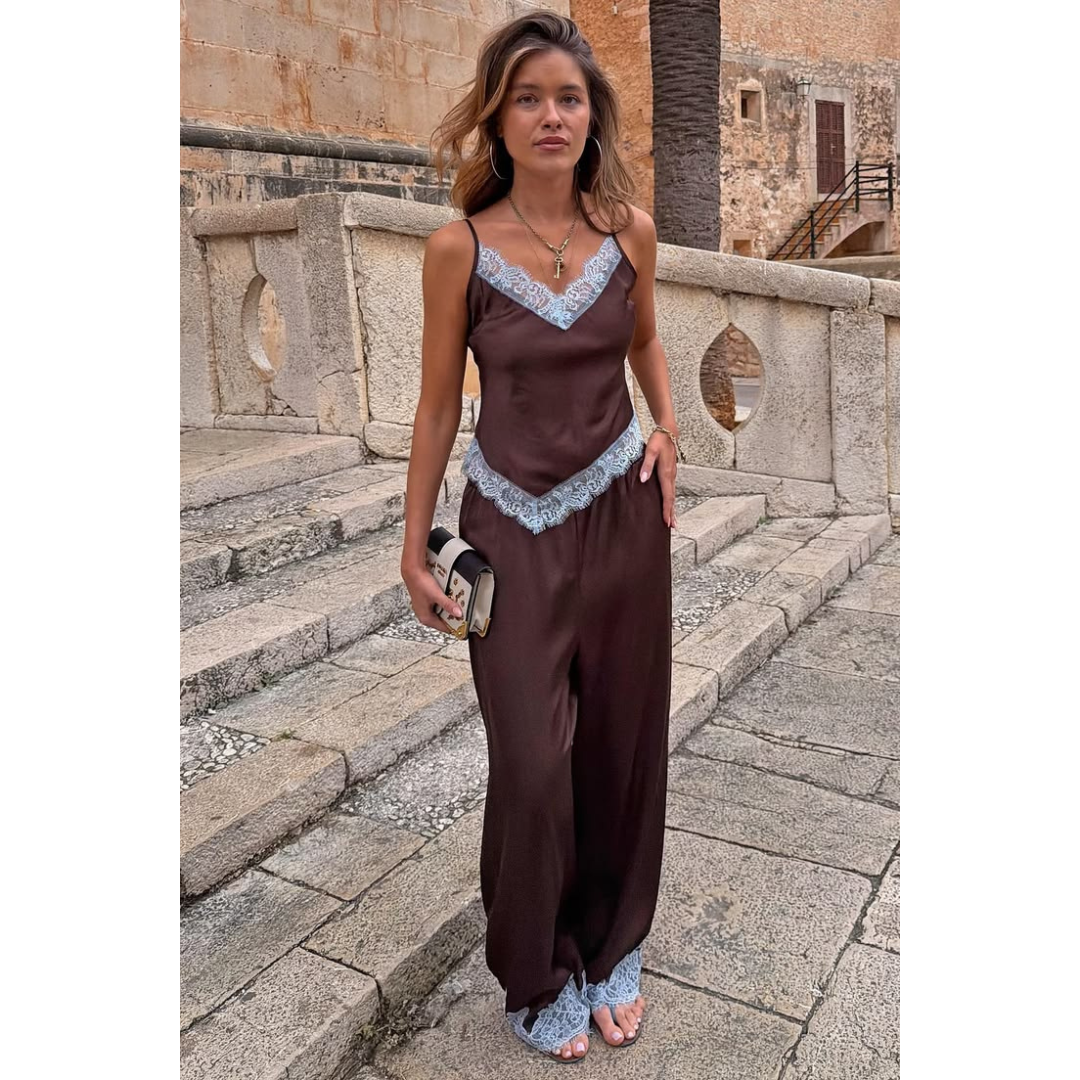 Chocolate Trousers with Blue Lace