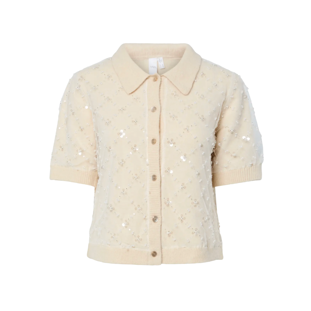 Eva Cream Embellished Short Sleeve Cardigan