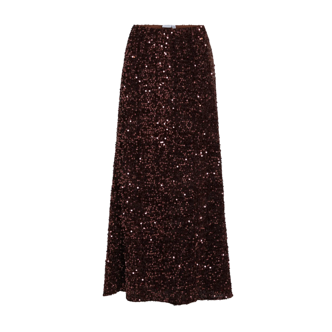 Chocolate Sequin Ankle Skirt