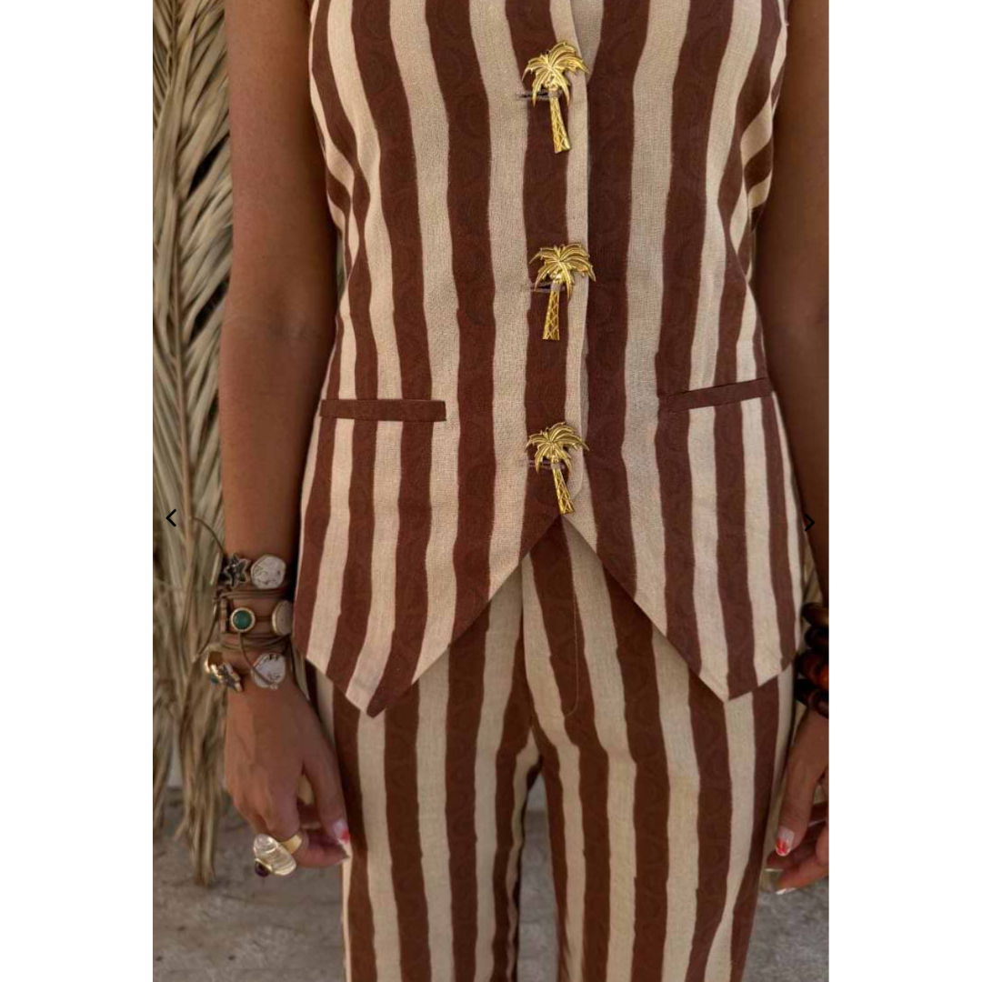 Chocolate Brown Stripe Palm Waistcoat