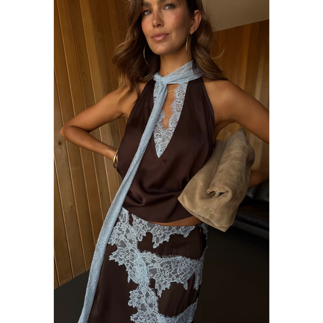 Chocolate & Blue Lace Top