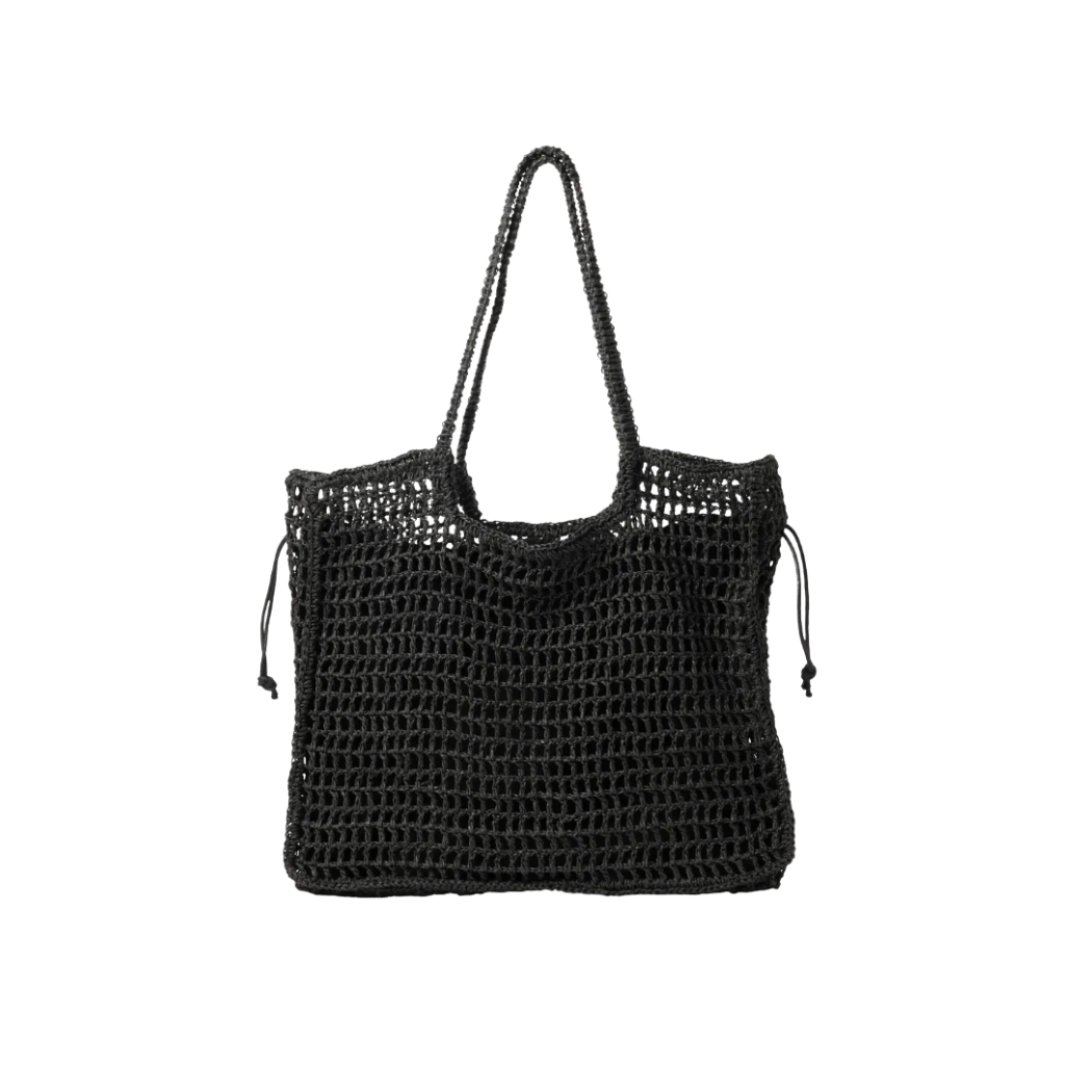 Celia Black Woven Tote Bag