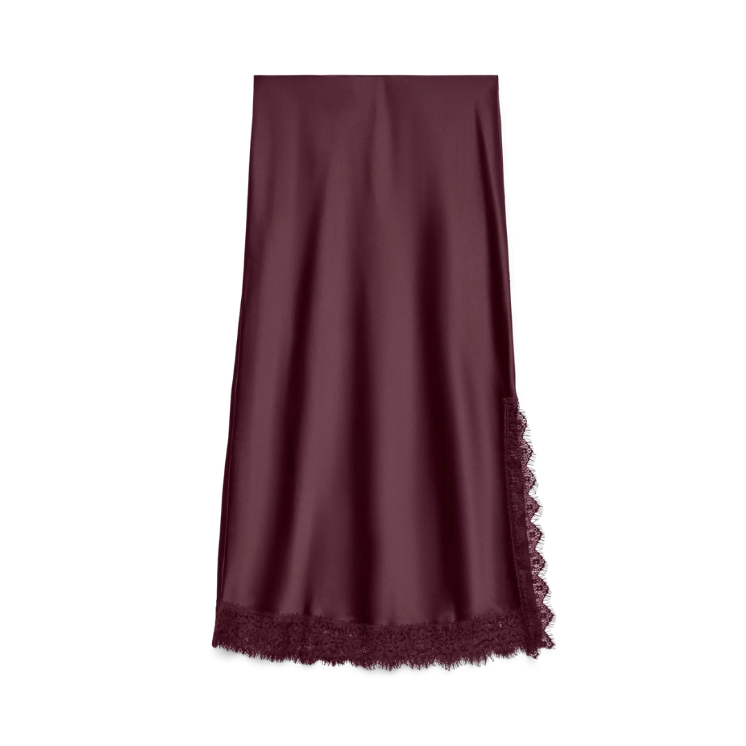Nicole Lace Trim Satin Midi Skirt