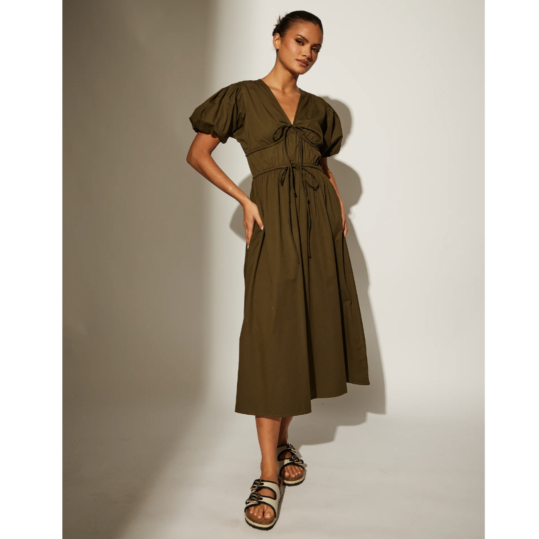 Olive Bow Midi Dress