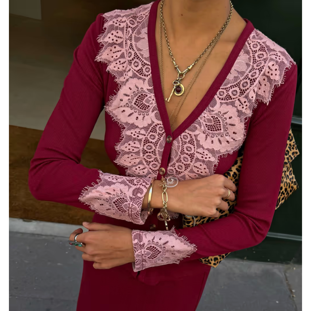 Burgundy Lace Cardigan