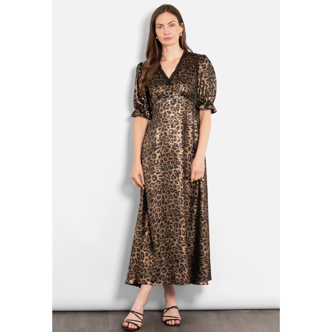 Elise Metallic Leopard Midi Dress