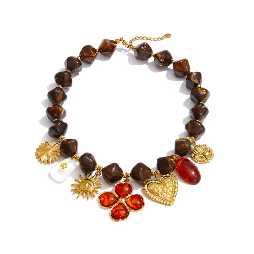 Glossy Brown Charm Necklace