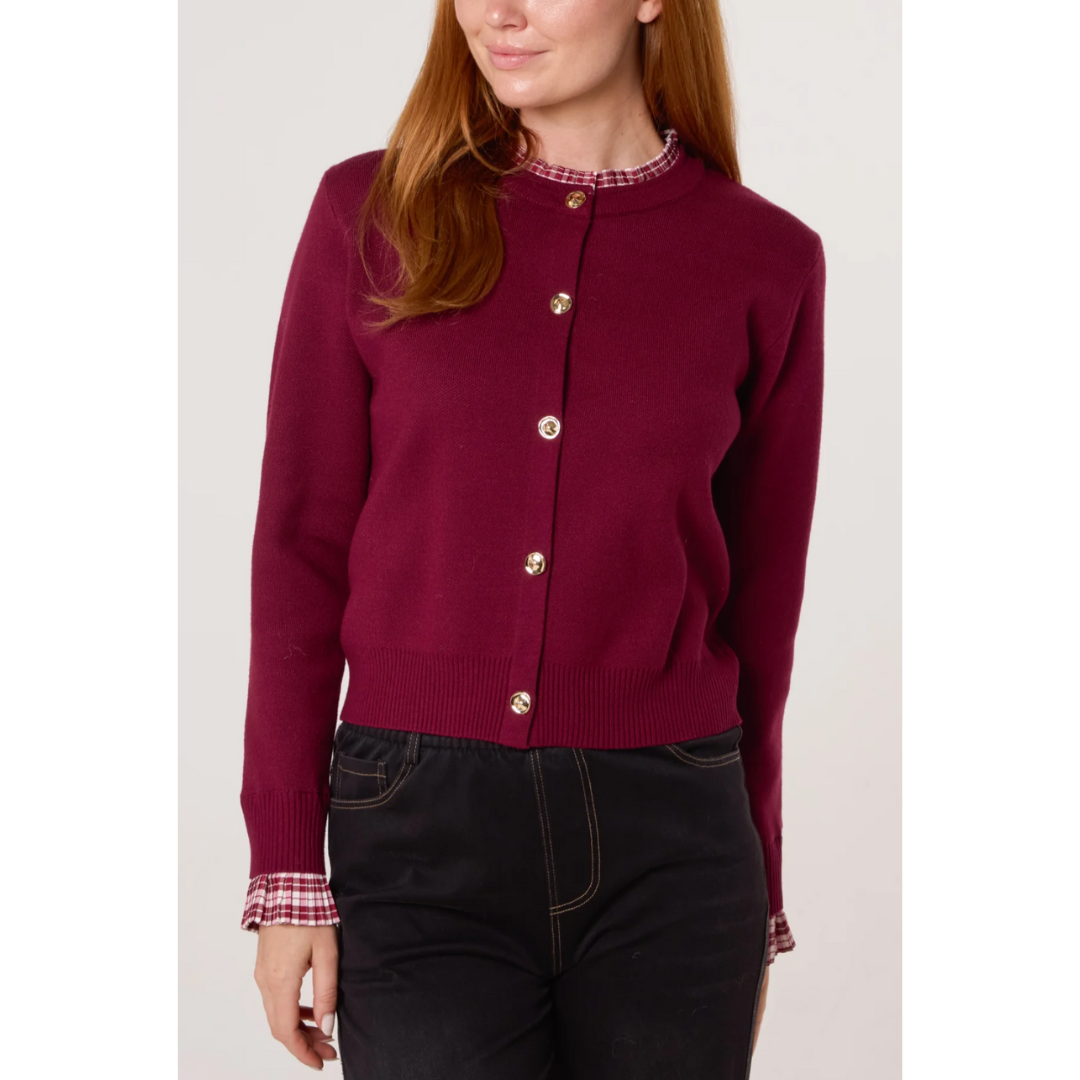 Edie Burgundy Trim Cardigan