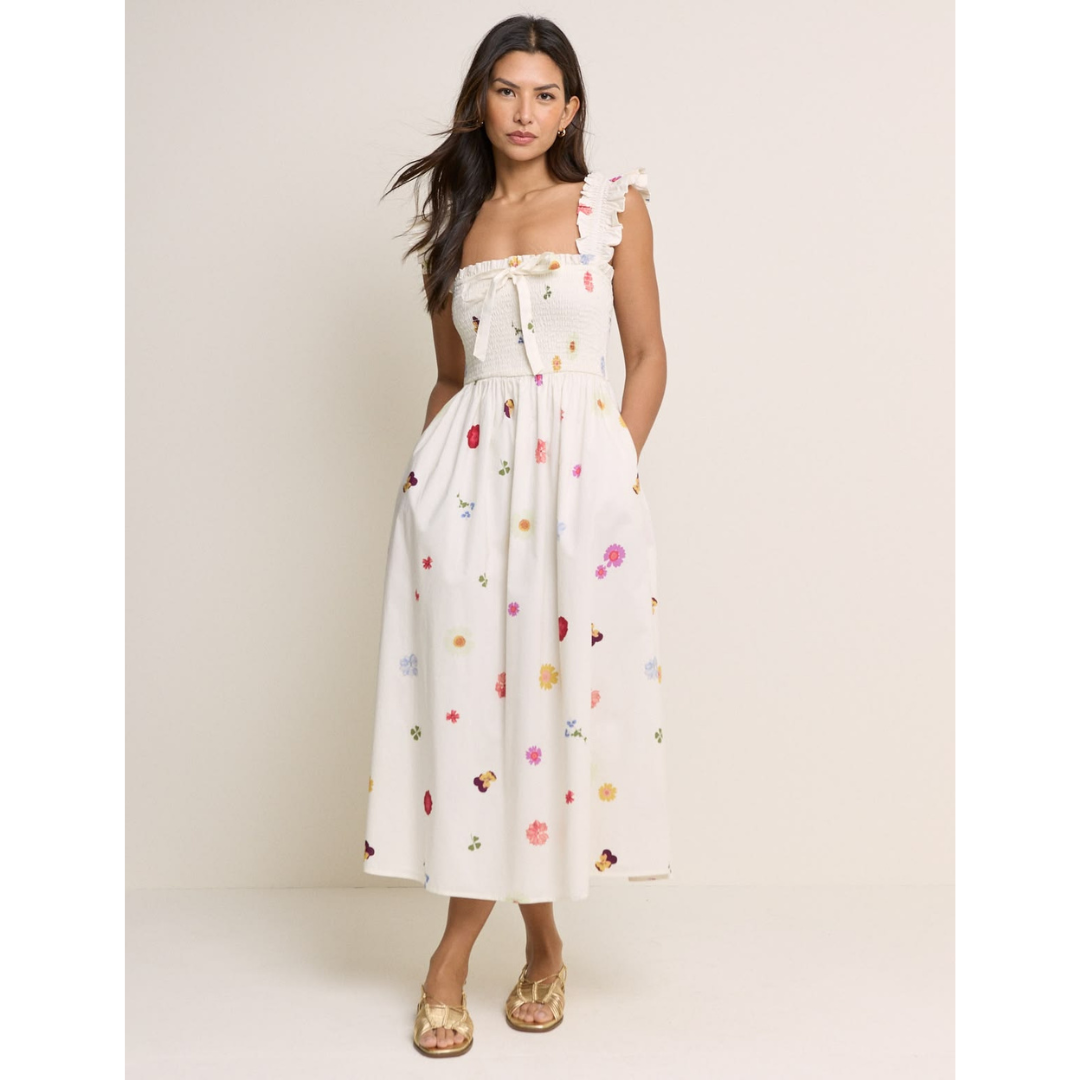 White Floral Christina Midi Dress