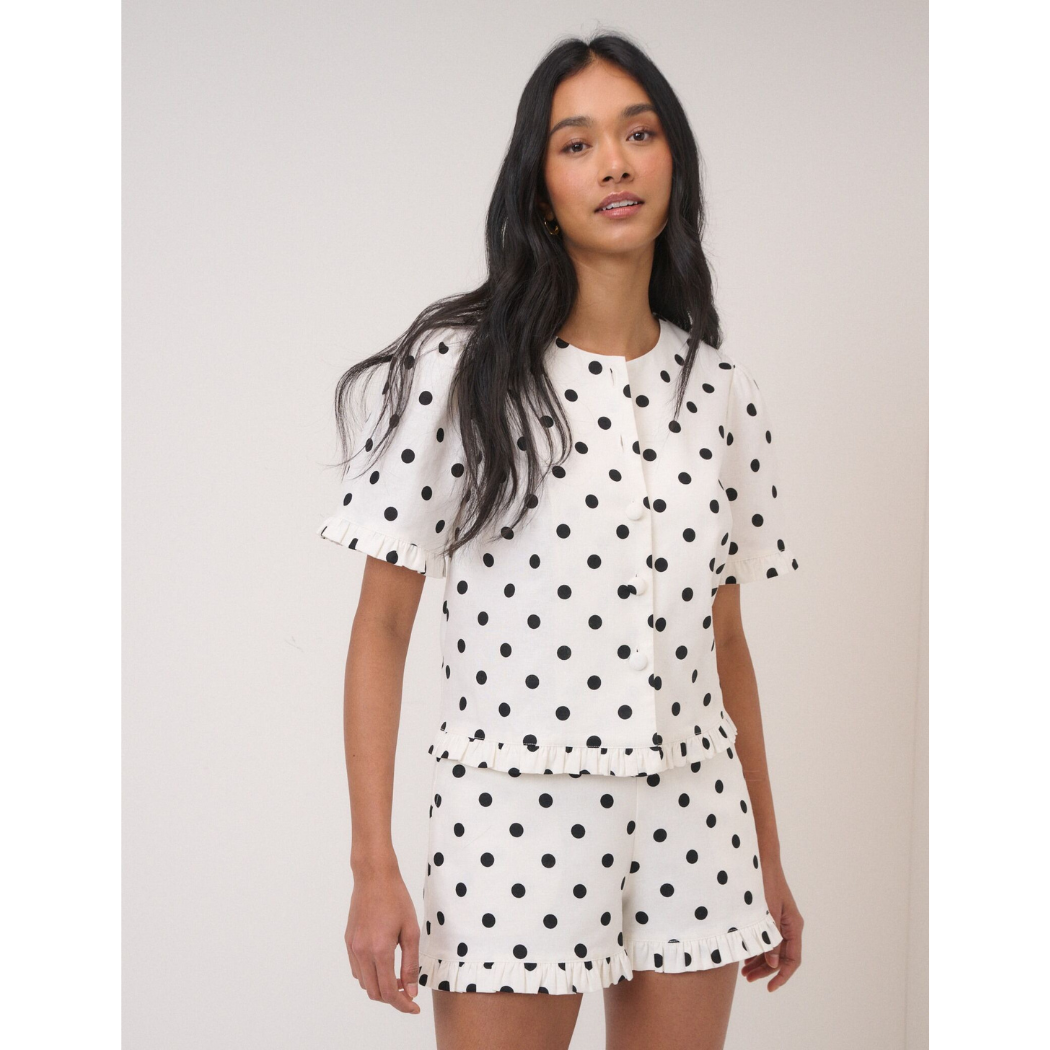 White Polka Dot Tailored Top