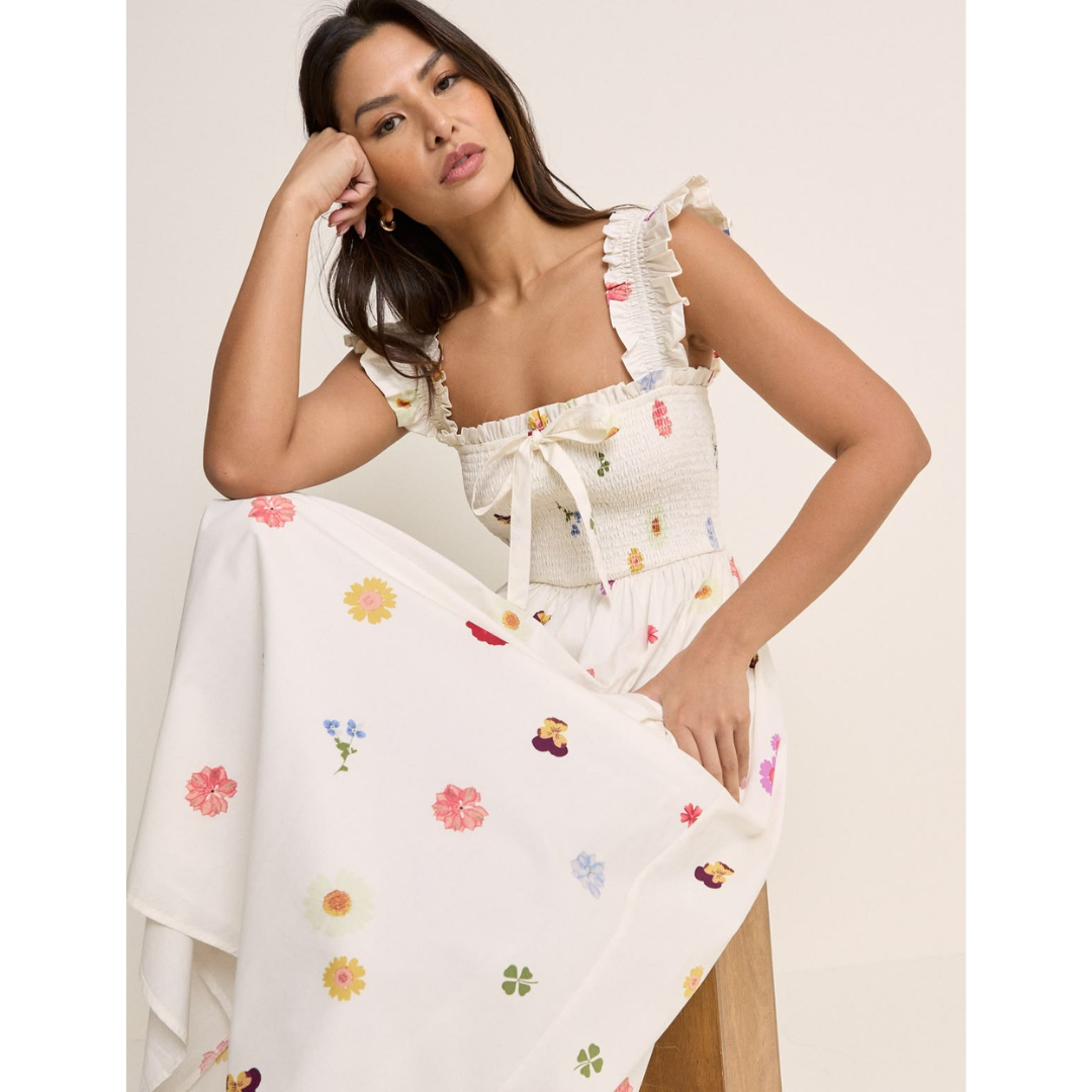 White Floral Christina Midi Dress