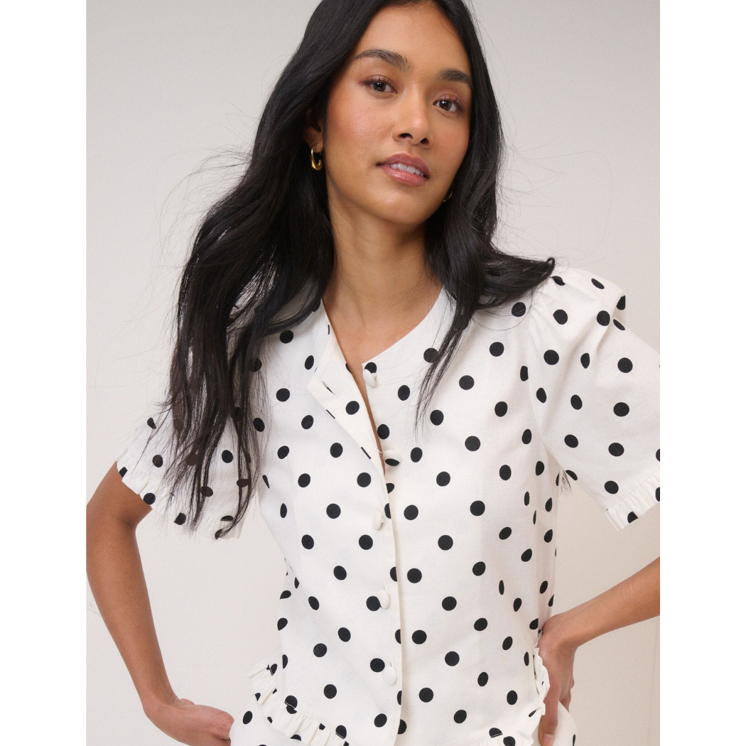 White Polka Dot Tailored Top