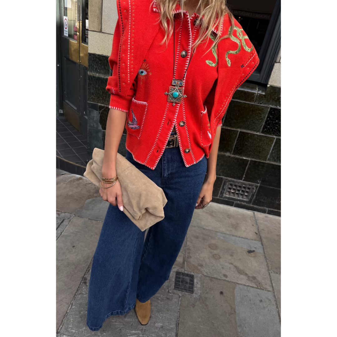 Red Mystical Cardigan with Collar