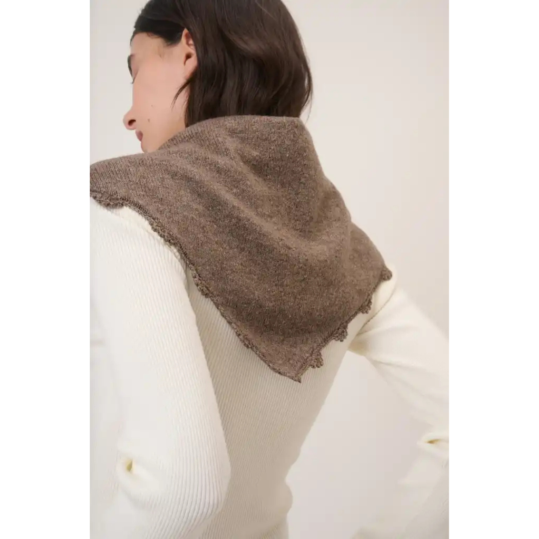 Brown Crochet Trim Triangle Scarf