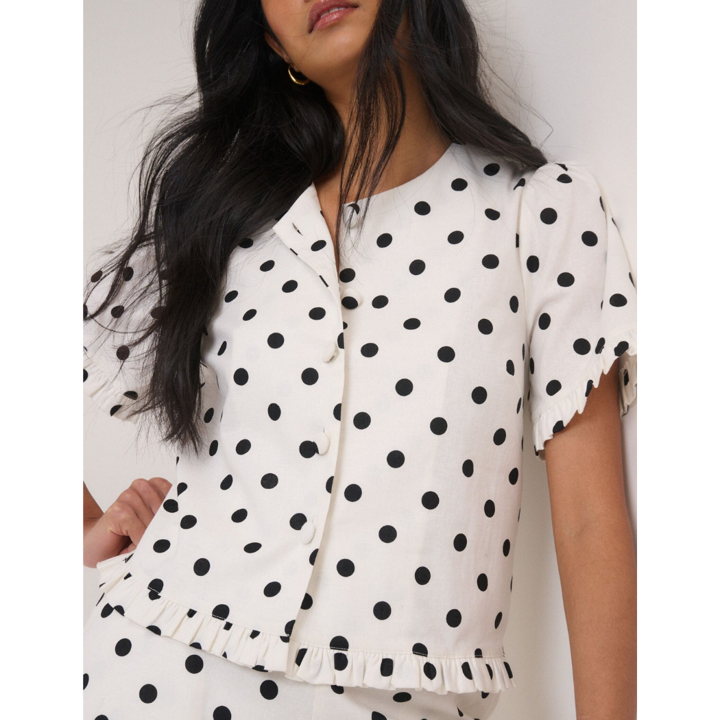 White Polka Dot Tailored Top