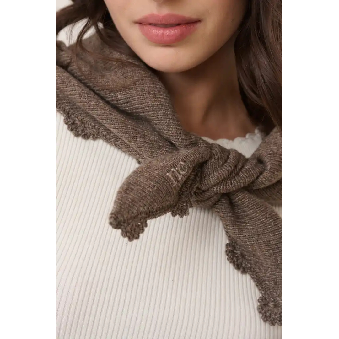 Brown Crochet Trim Triangle Scarf