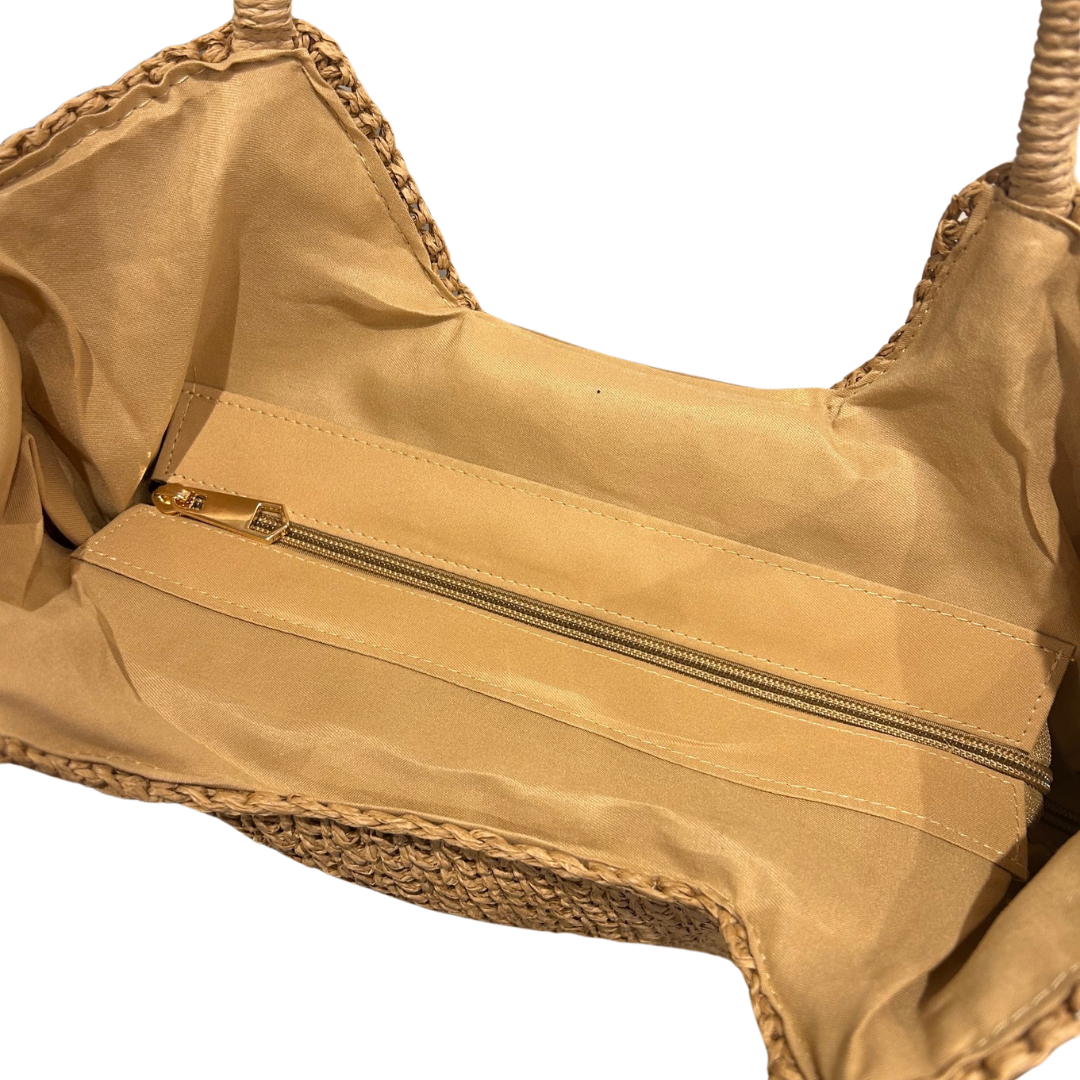 Beaded Eye Raffia Tote Bag