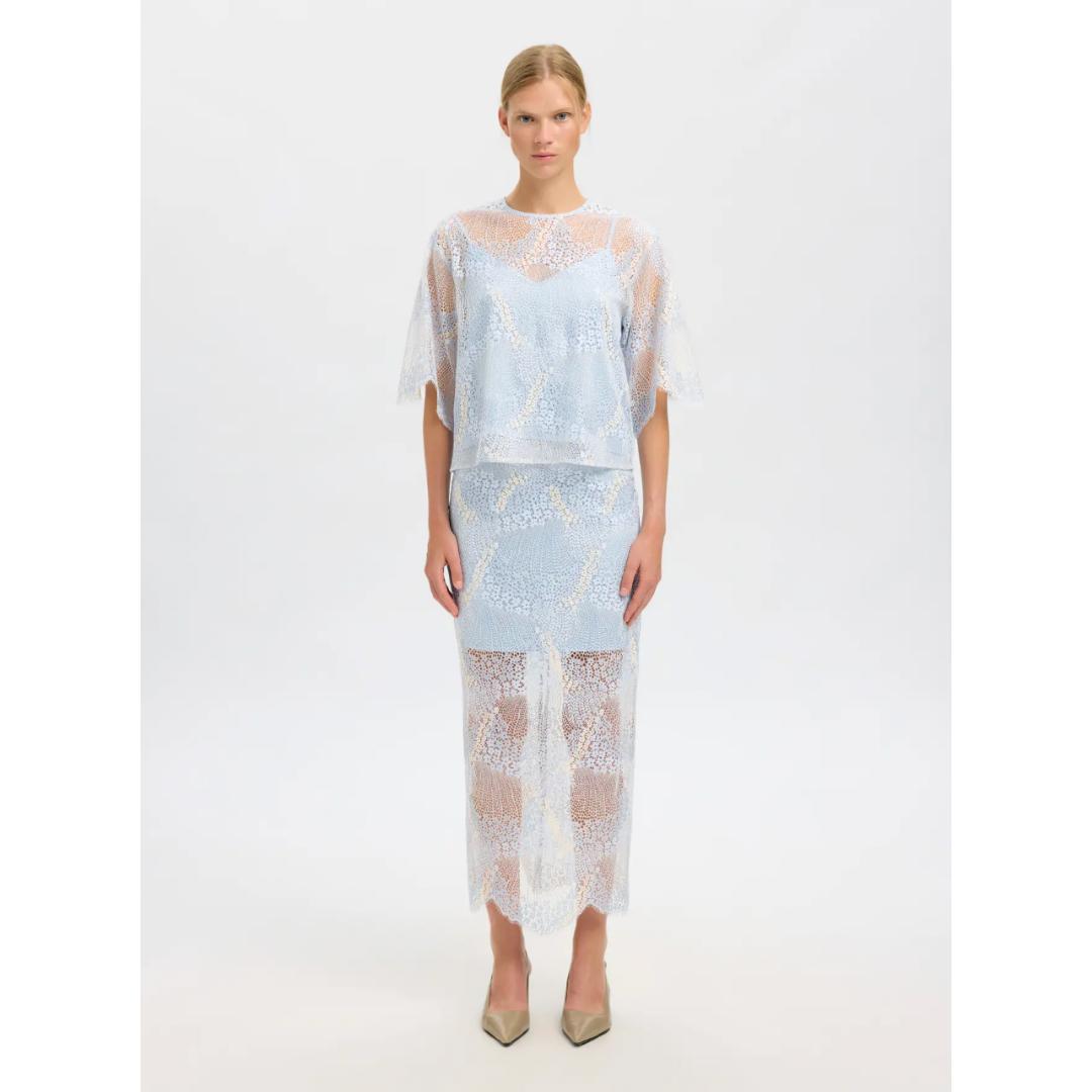 Azure Lace Midi Skirt