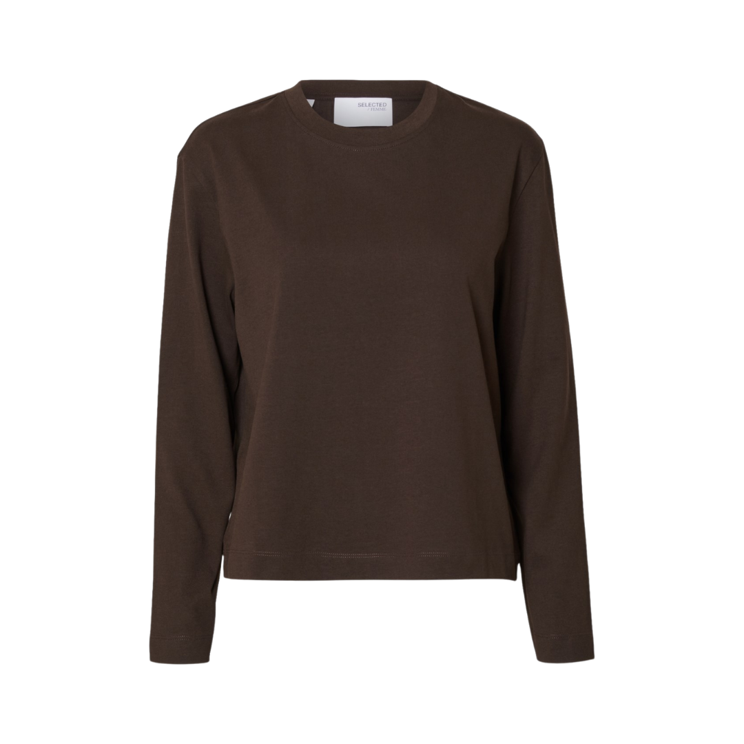 Boxy Long Sleeve Tee in Chocolate