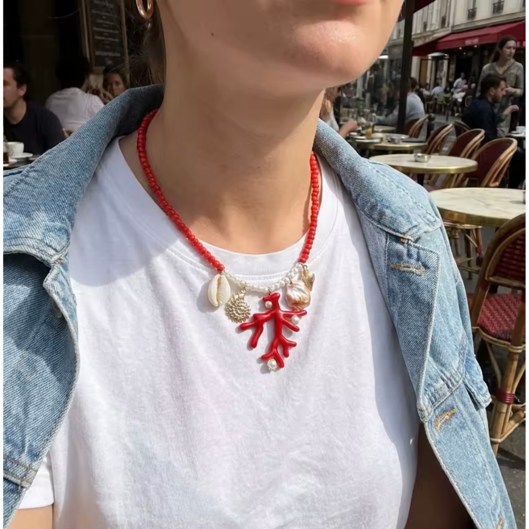 Coral Charm Beaded Necklace