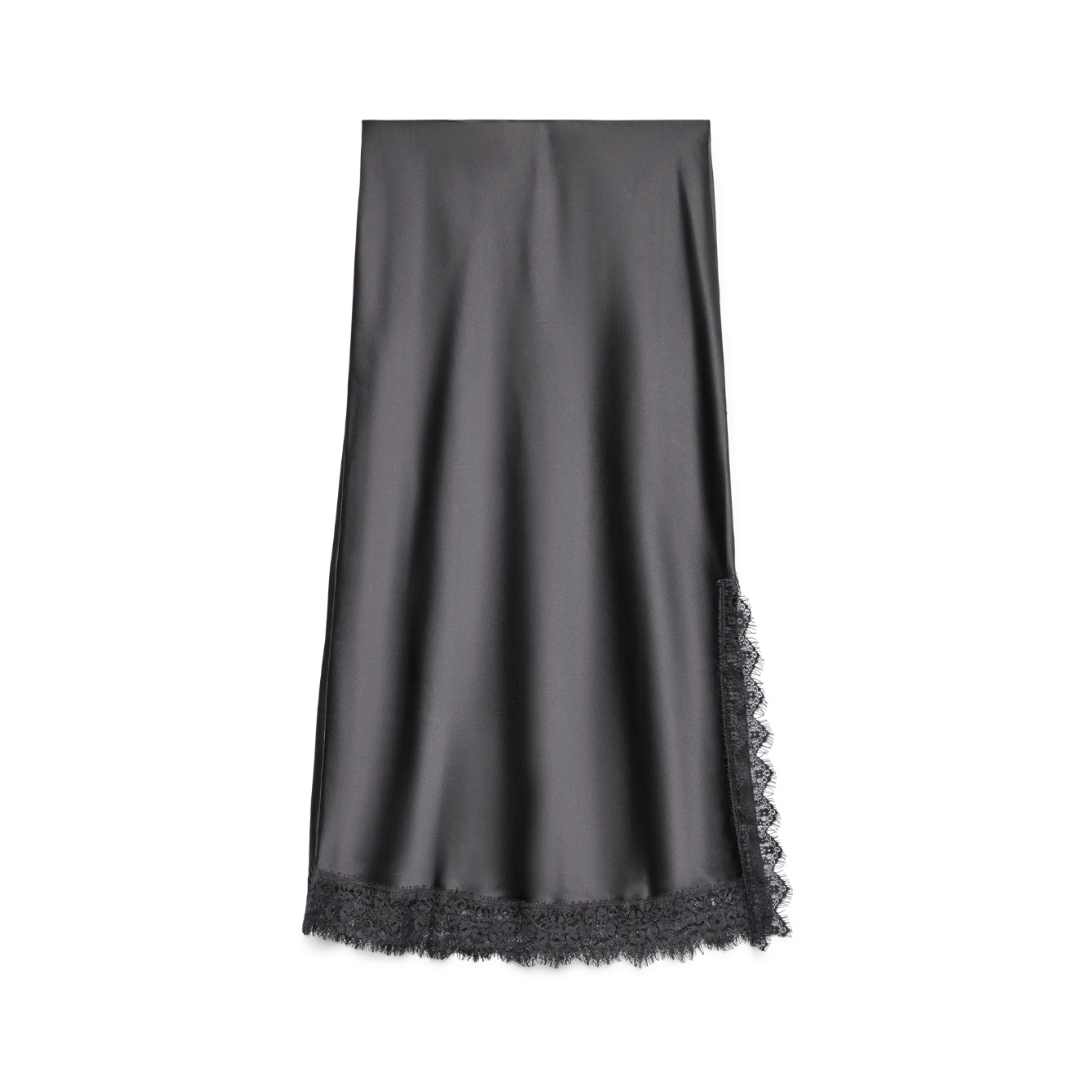 Nicole Lace Trim Satin Midi Skirt