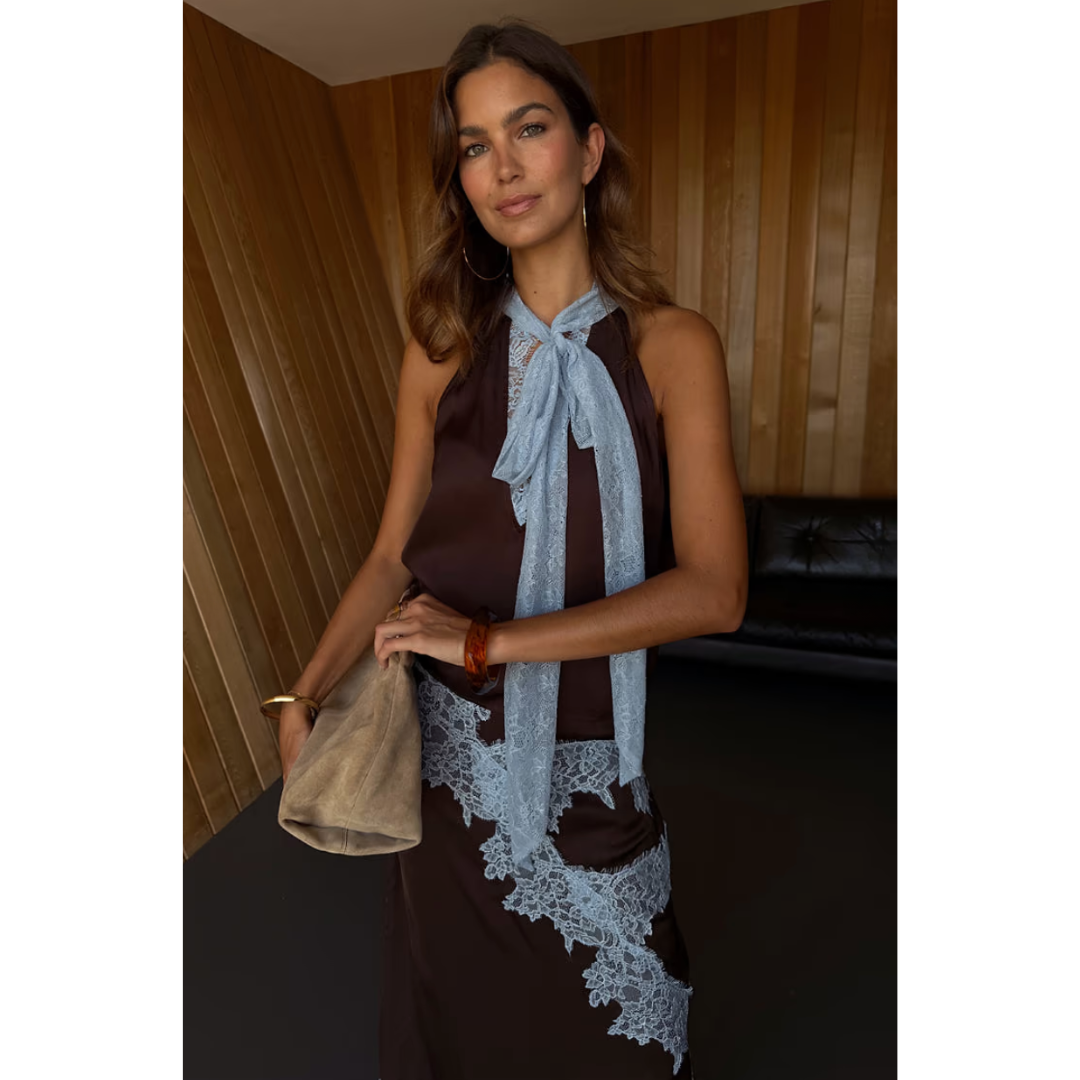 Chocolate & Blue Lace Top