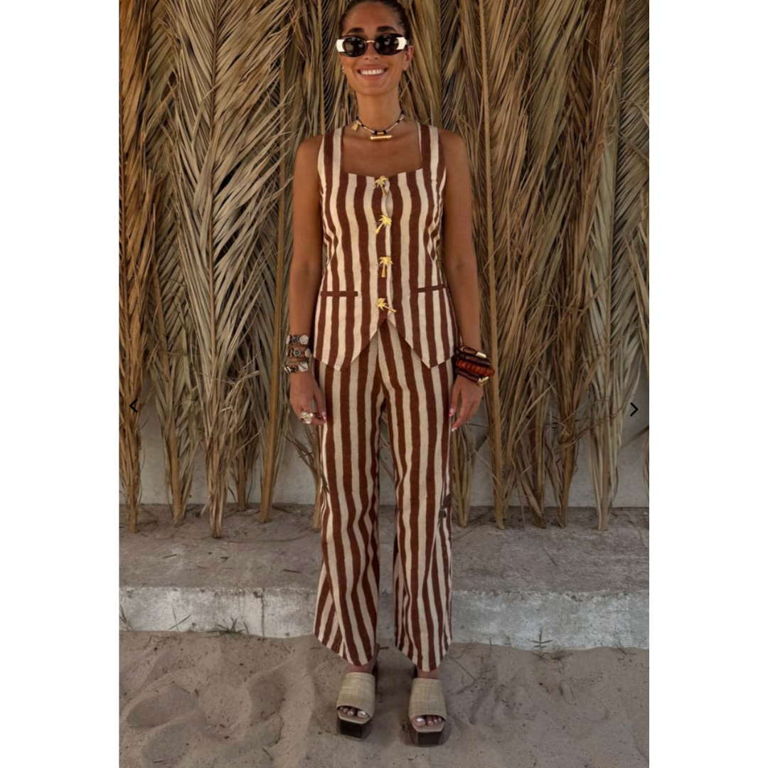 Chocolate Brown Stripe Palm Waistcoat
